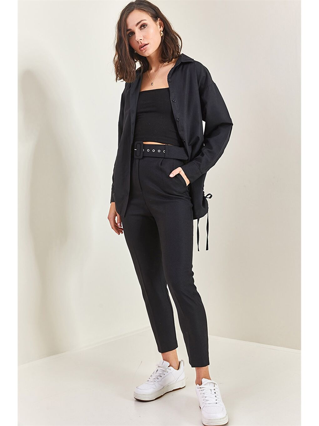 Siyah Yün Efekt Kaplamalı Kadın Pantolon