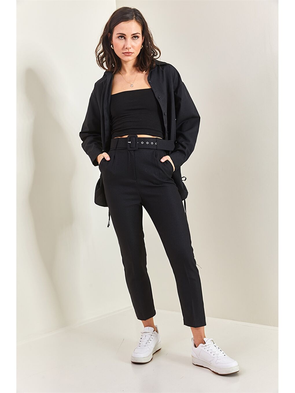 Siyah Yün Efekt Kaplamalı Kadın Pantolon-2