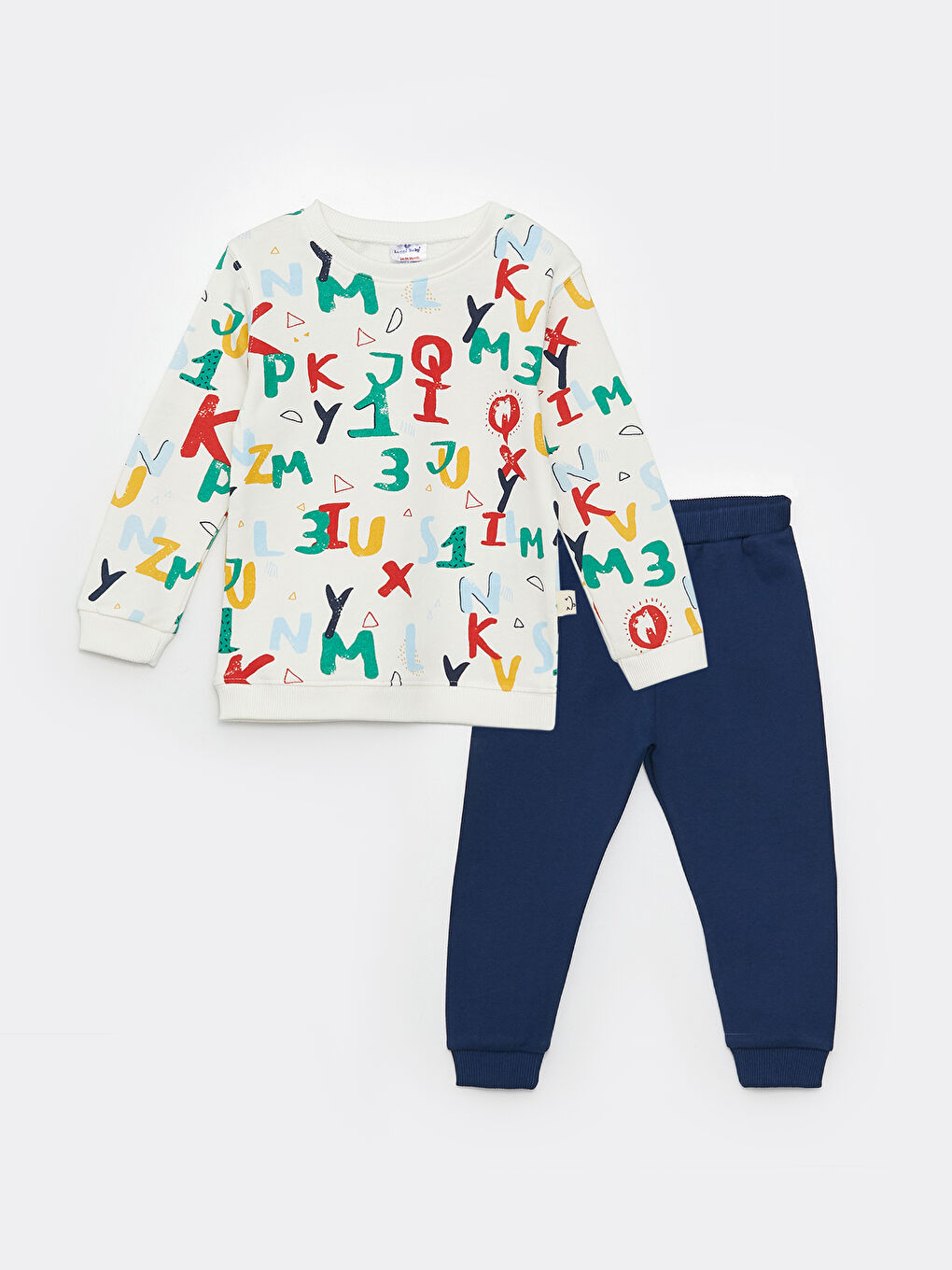 Mavi Bisiklet Yaka Uzun Kollu Baskılı Erkek Bebek Sweatshirt ve Eşofman Alt 2'li Takım