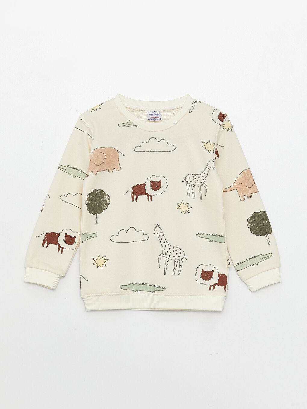 Bej Bisiklet Yaka Uzun Kollu Baskılı Erkek Bebek Sweatshirt ve Eşofman Alt 2'li Takım-1