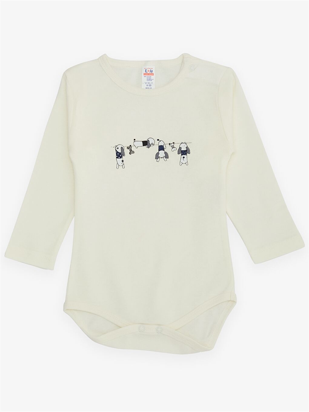 Ekru Bisiklet Yaka Uzun Kollu Baskılı Erkek Bebek Çıtçıtlı Body