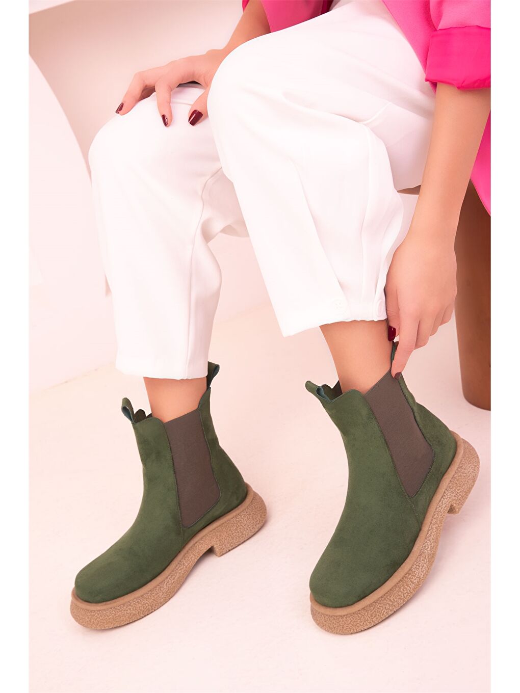 Yeşil Süet Görünümlü Bilek Boy Kadın Bot