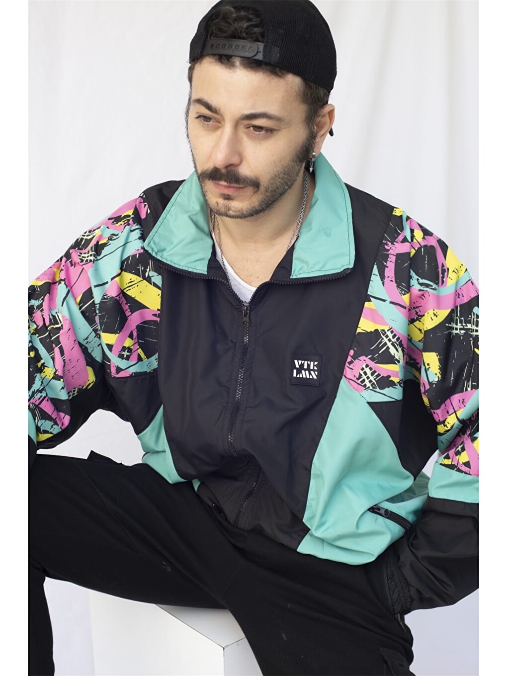 Siyah Oversize Dik Yaka Unisex Bomber Ceket-1