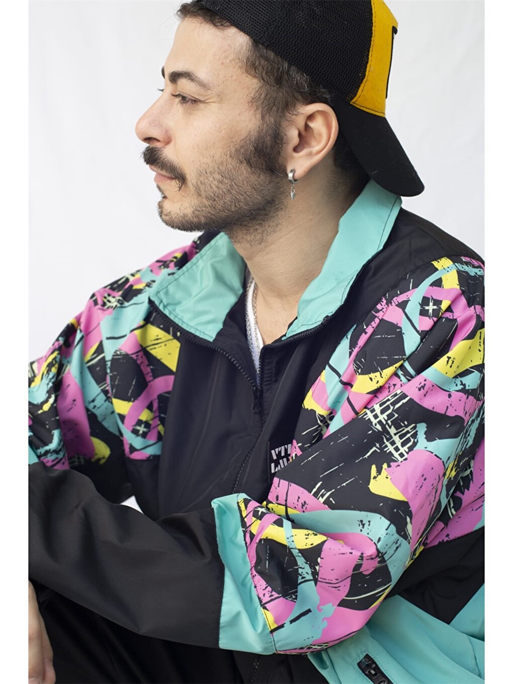 Siyah Oversize Dik Yaka Unisex Bomber Ceket-2