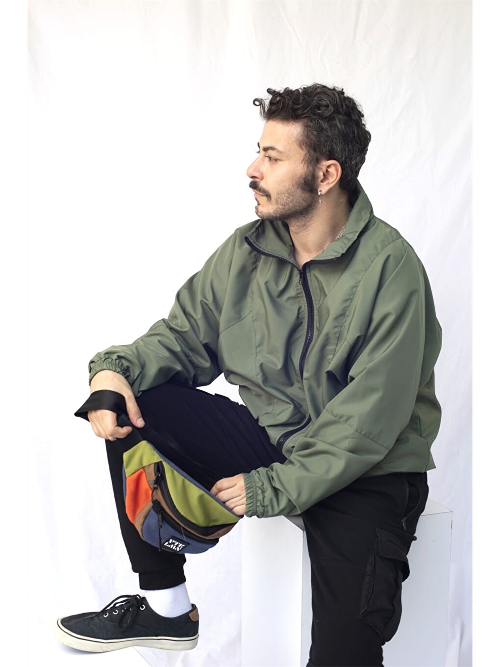 Haki Oversize Dik Yaka Unisex Bomber Ceket-2