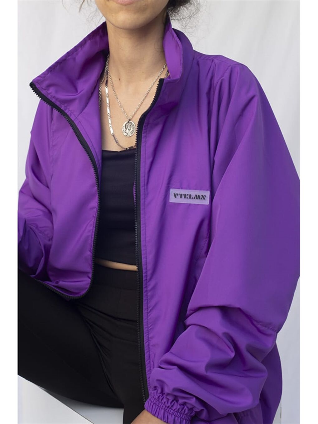 Mor Unisex Baskılı Bomber Ceket