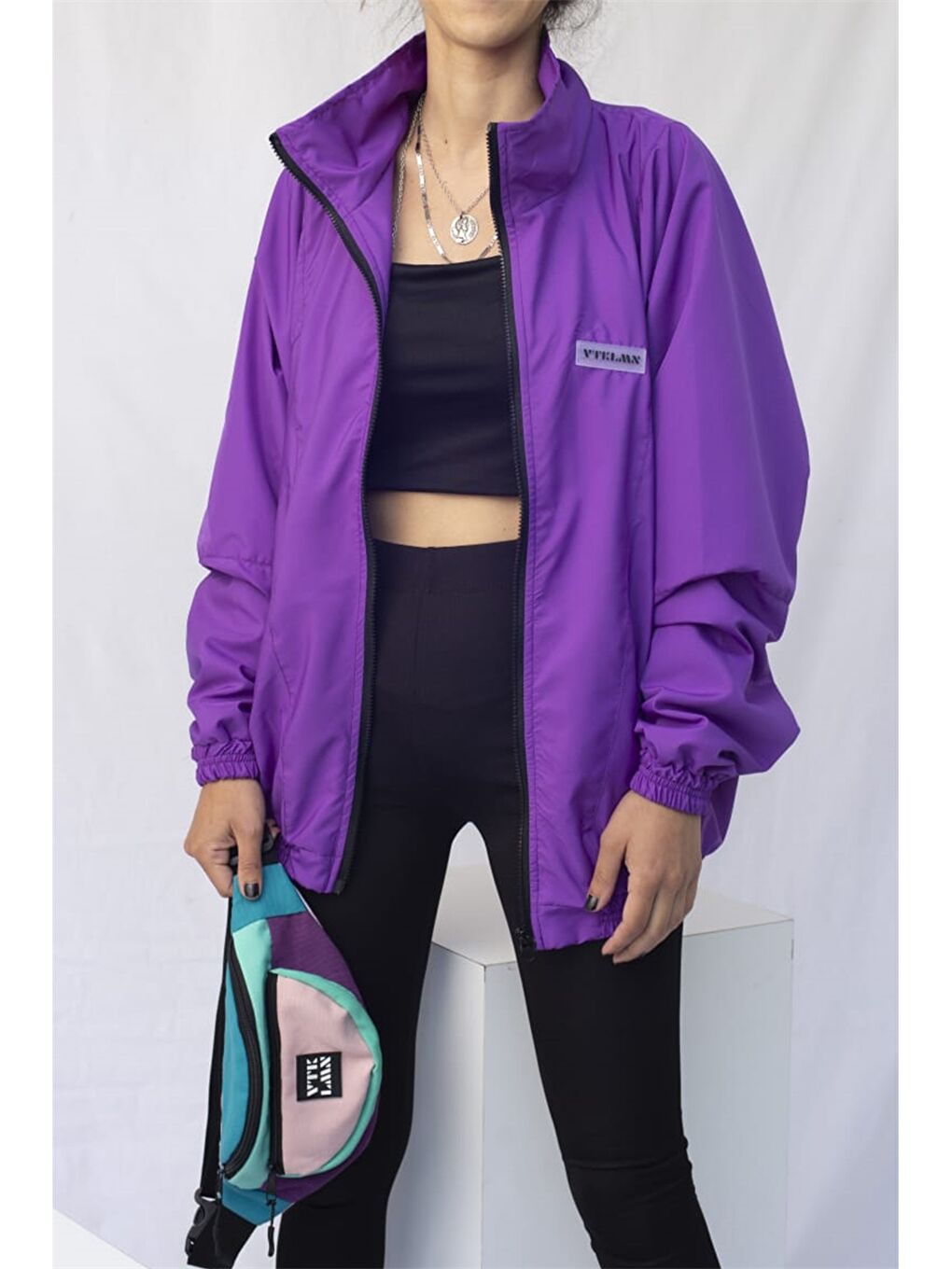 Mor Unisex Baskılı Bomber Ceket-1