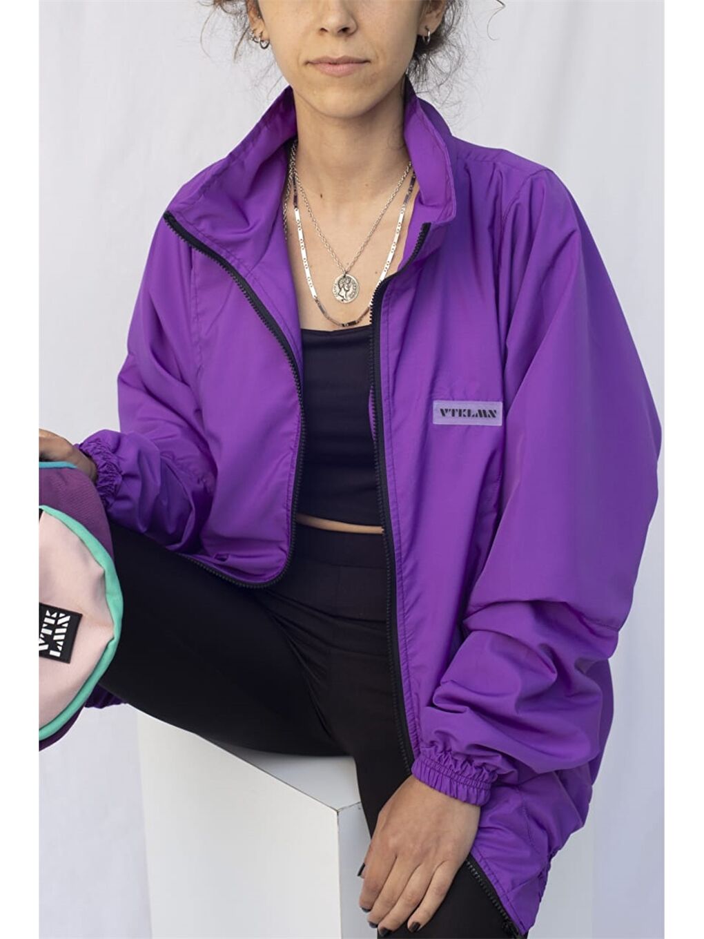 Mor Unisex Baskılı Bomber Ceket-2