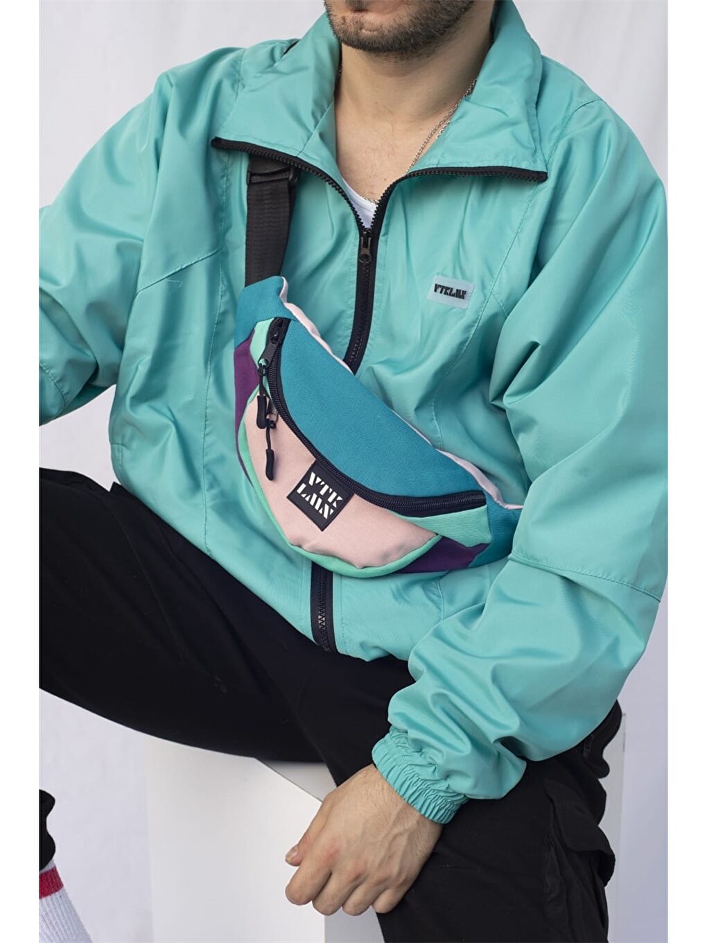 Yeşil Oversize Dik Yaka Unisex Bomber Ceket-3