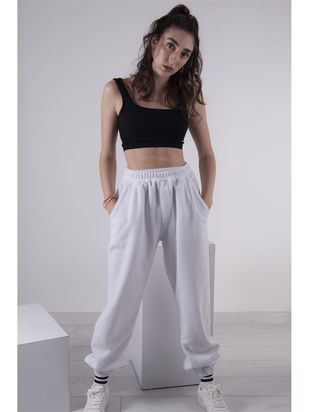 Beyaz Unisex Polar Eşofman Altı