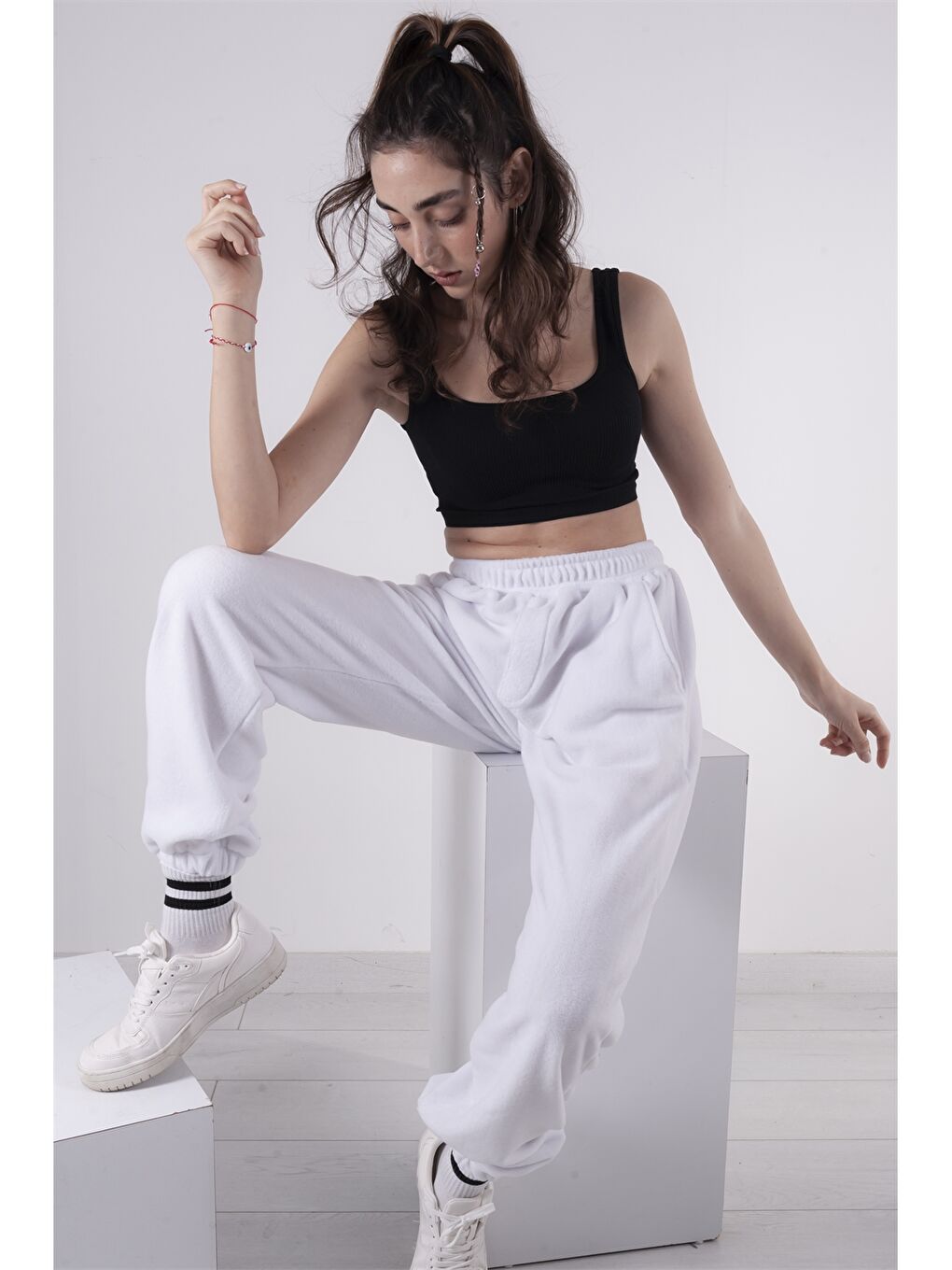 Beyaz Unisex Polar Eşofman Altı-1