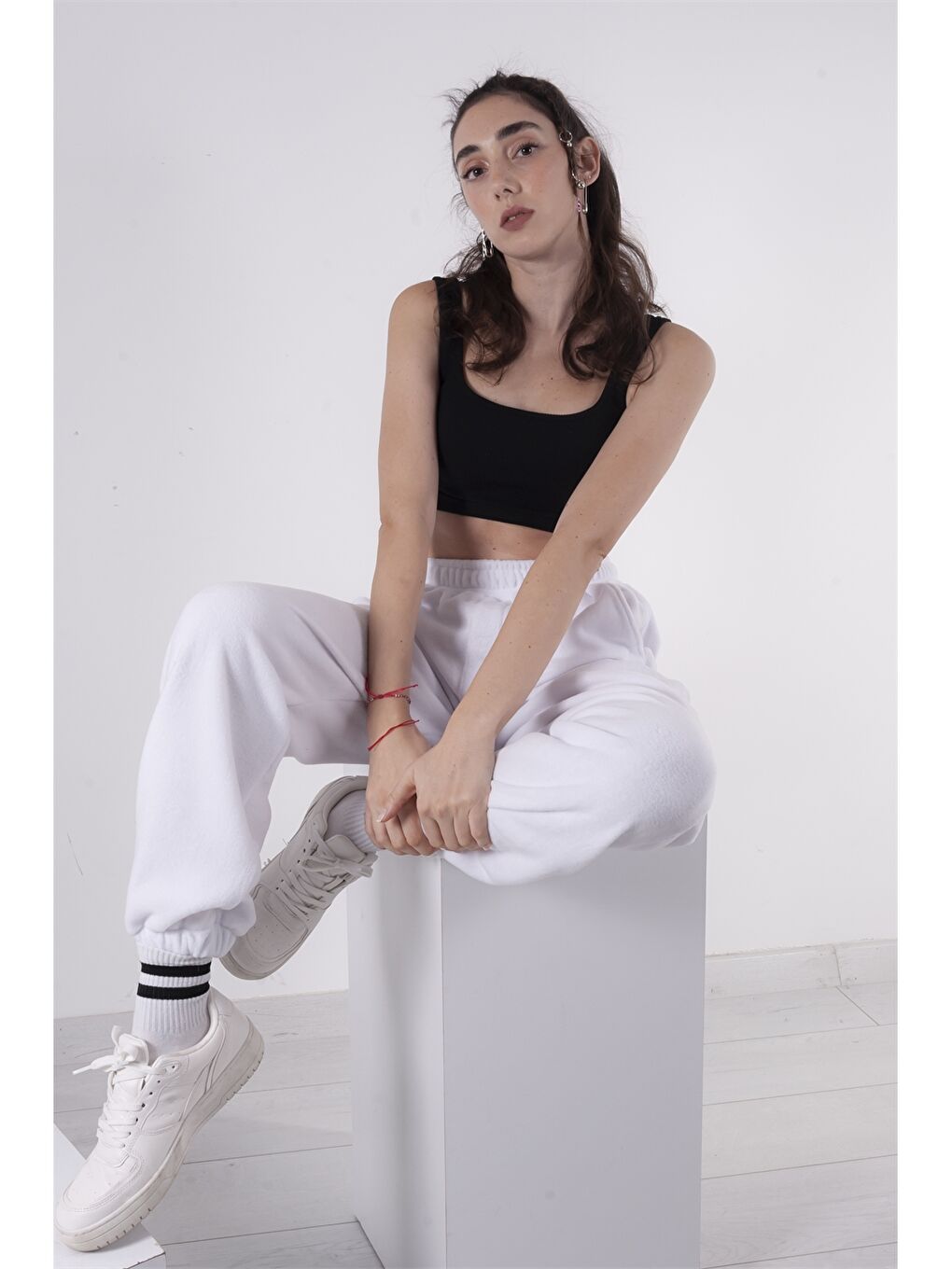 Beyaz Unisex Polar Eşofman Altı-2