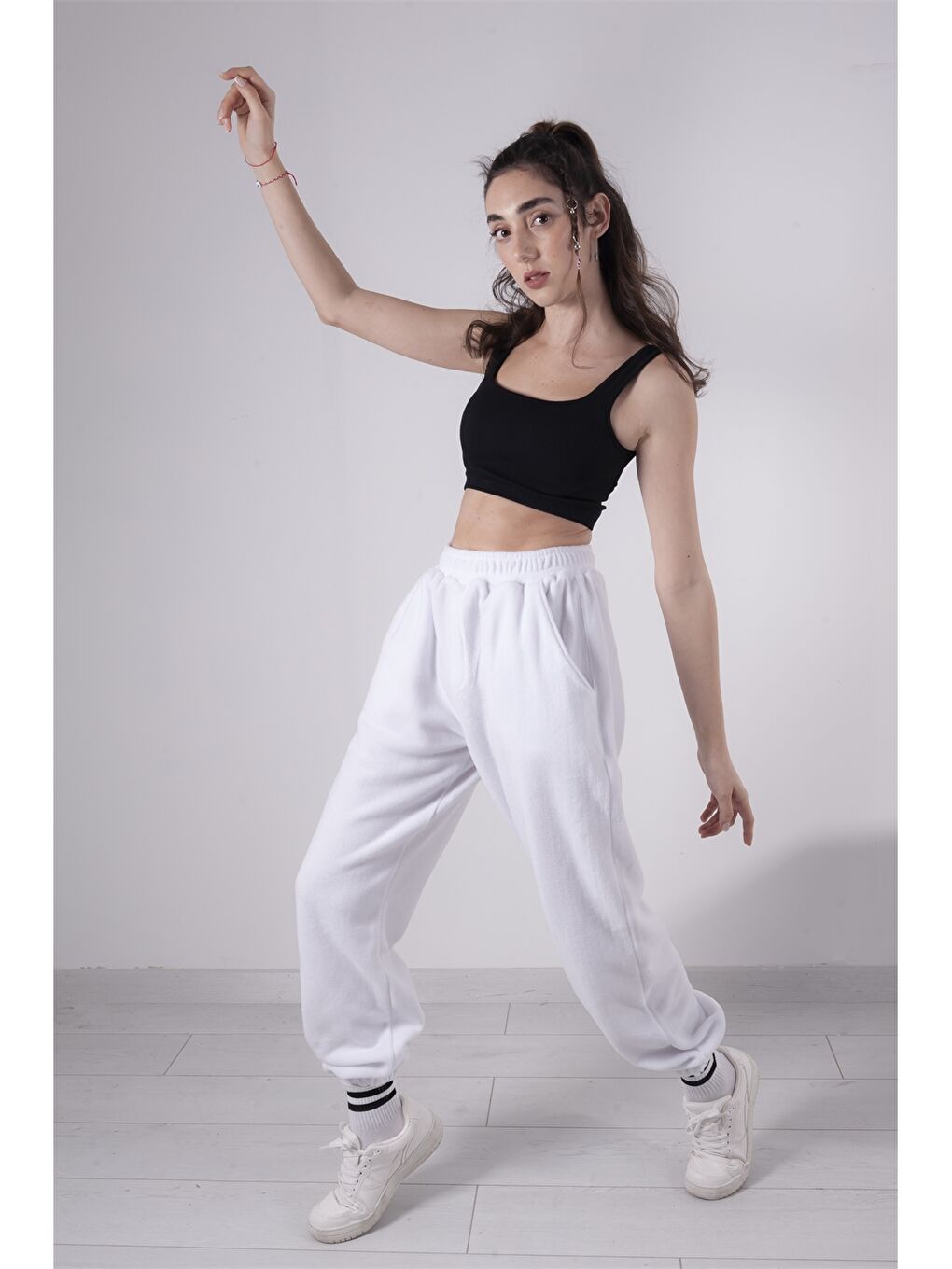 Beyaz Unisex Polar Eşofman Altı-4