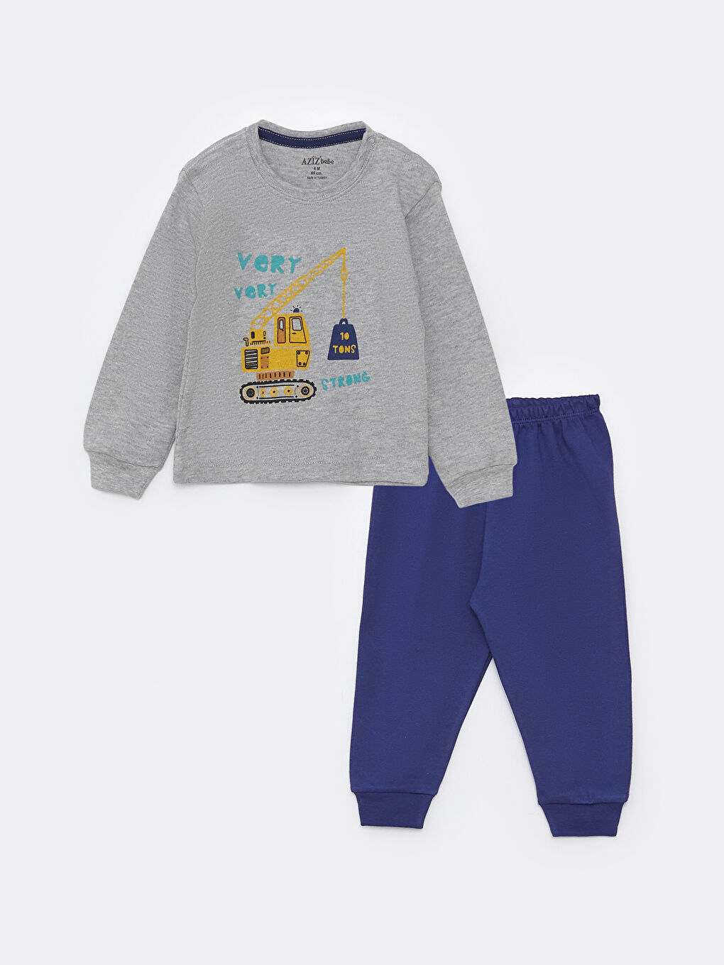 Gri Bisiklet Yaka Uzun Kollu Baskılı Erkek Bebek Sweatshirt ve Eşofman Alt 2'li Takım