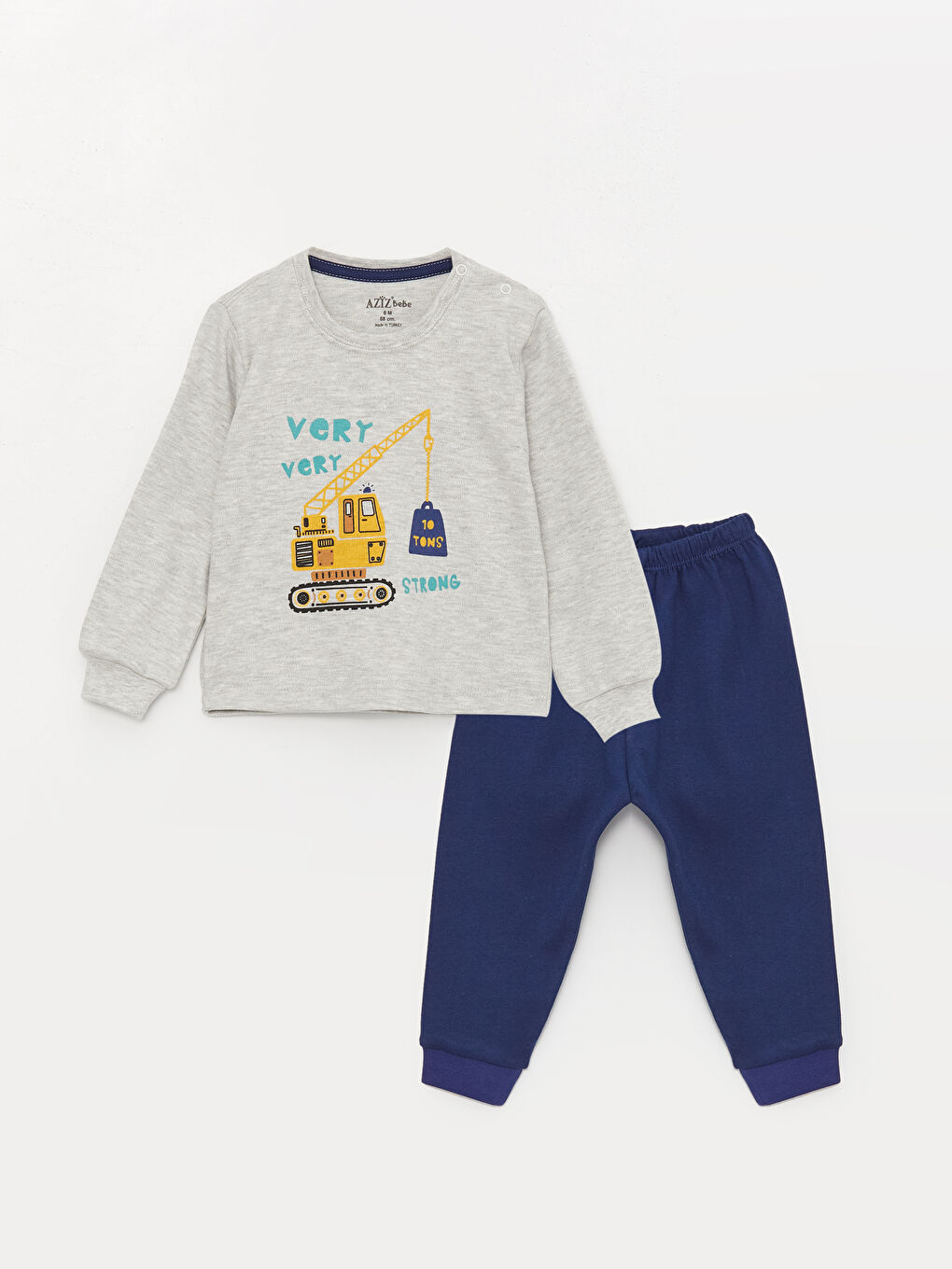 Gri Bisiklet Yaka Uzun Kollu Baskılı Erkek Bebek Sweatshirt ve Eşofman Alt 2'li Takım