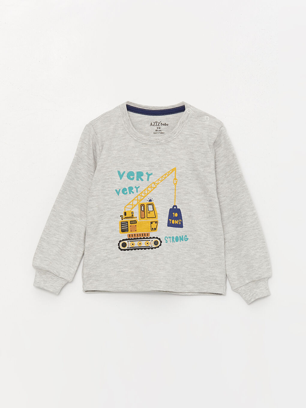 Gri Bisiklet Yaka Uzun Kollu Baskılı Erkek Bebek Sweatshirt ve Eşofman Alt 2'li Takım-1