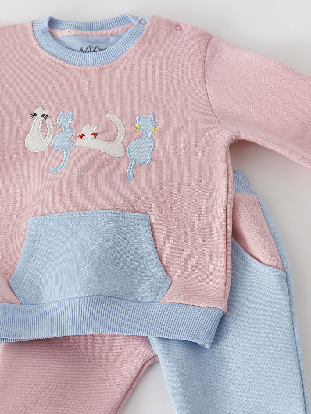 Pembe Bisiklet Yaka Uzun Kollu Baskılı Kız Bebek Sweatshirt ve Eşofman 2'li Takım-3