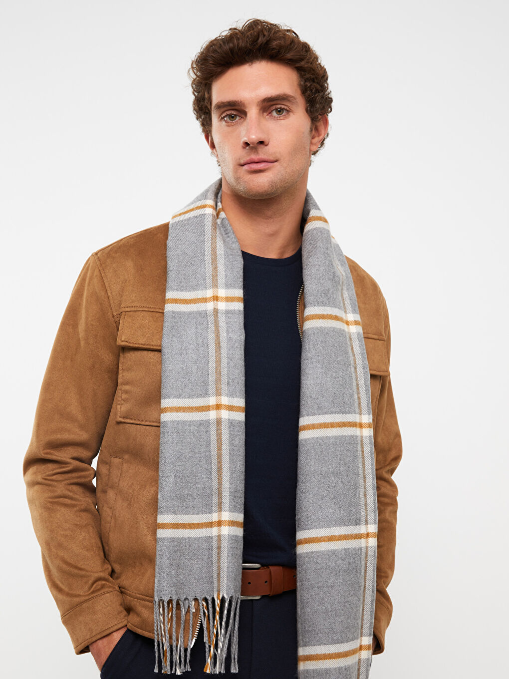 Plaid Patterned Fringed Men's Scarf