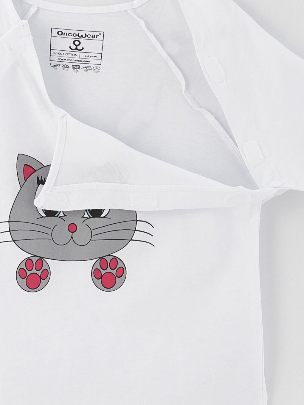 Beyaz V Yaka Baskılı Kısa Kollu Kız Çocuk Tişört-2