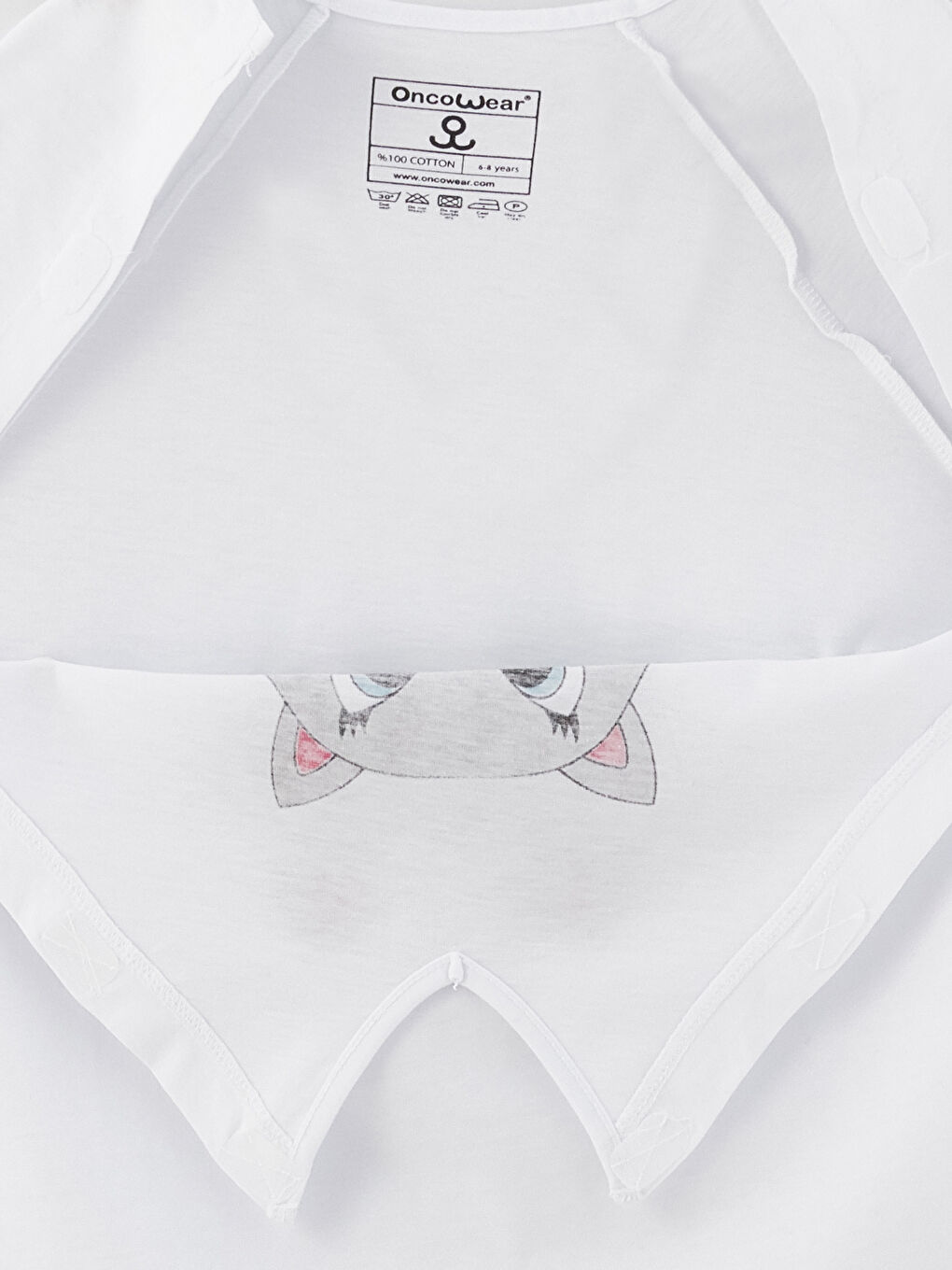 Beyaz V Yaka Baskılı Kısa Kollu Kız Çocuk Tişört-3