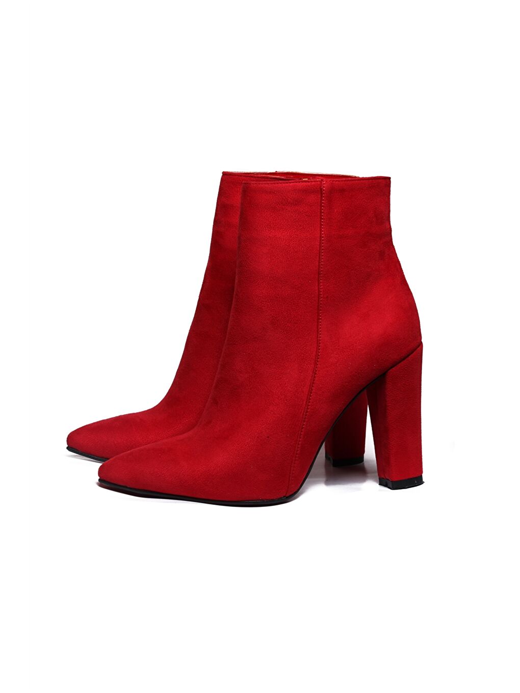 Kırmızı Süet Görünümlü Sivri Burun Topuklu Kadın Bot-2
