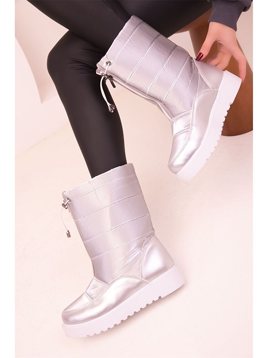 Gri Fermuarlı Kadın Kar Botu-3
