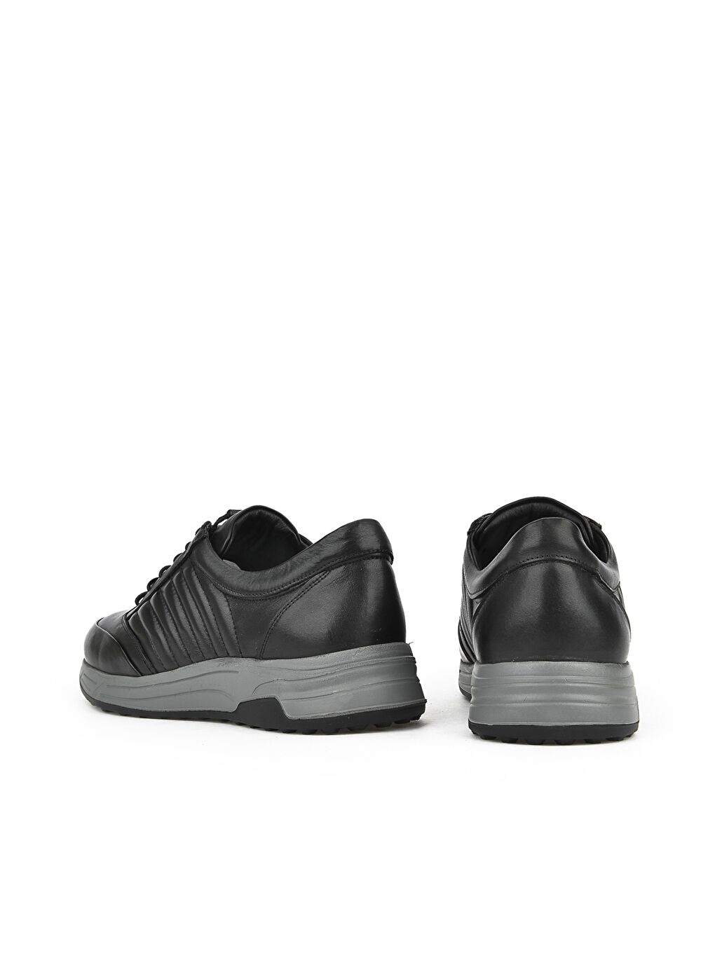 Siyah Hakiki Deri Bağcıklı Erkek Spor Ayakkabı-2