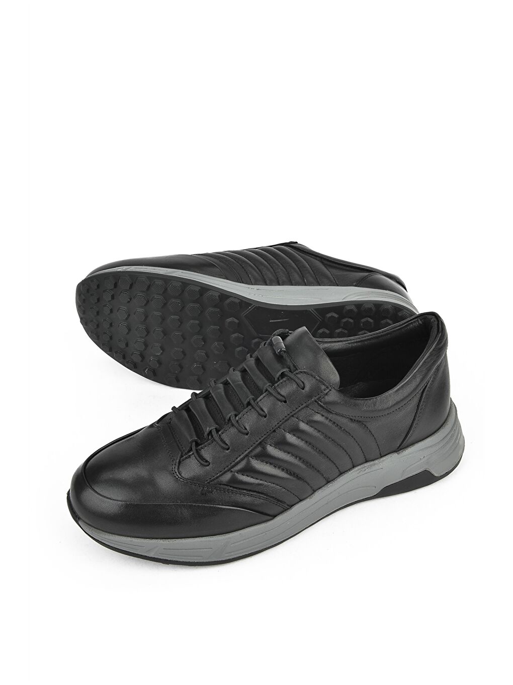 Siyah Hakiki Deri Bağcıklı Erkek Spor Ayakkabı-3