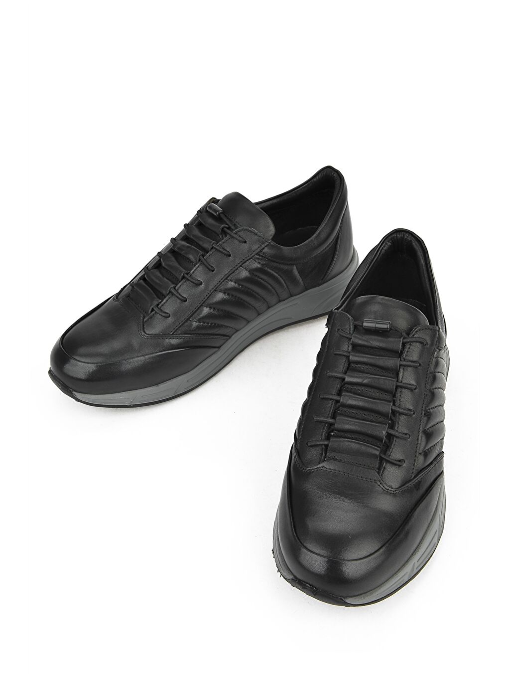 Siyah Hakiki Deri Bağcıklı Erkek Spor Ayakkabı-4