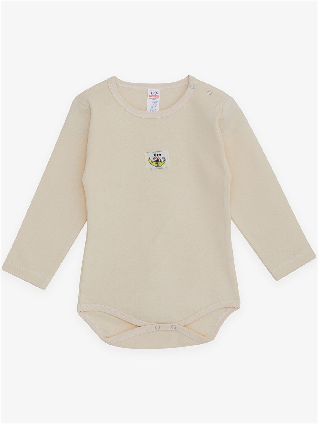 Ekru Bisiklet Yaka Uzun Kollu Baskılı Erkek Bebek Çıtçıtlı Body