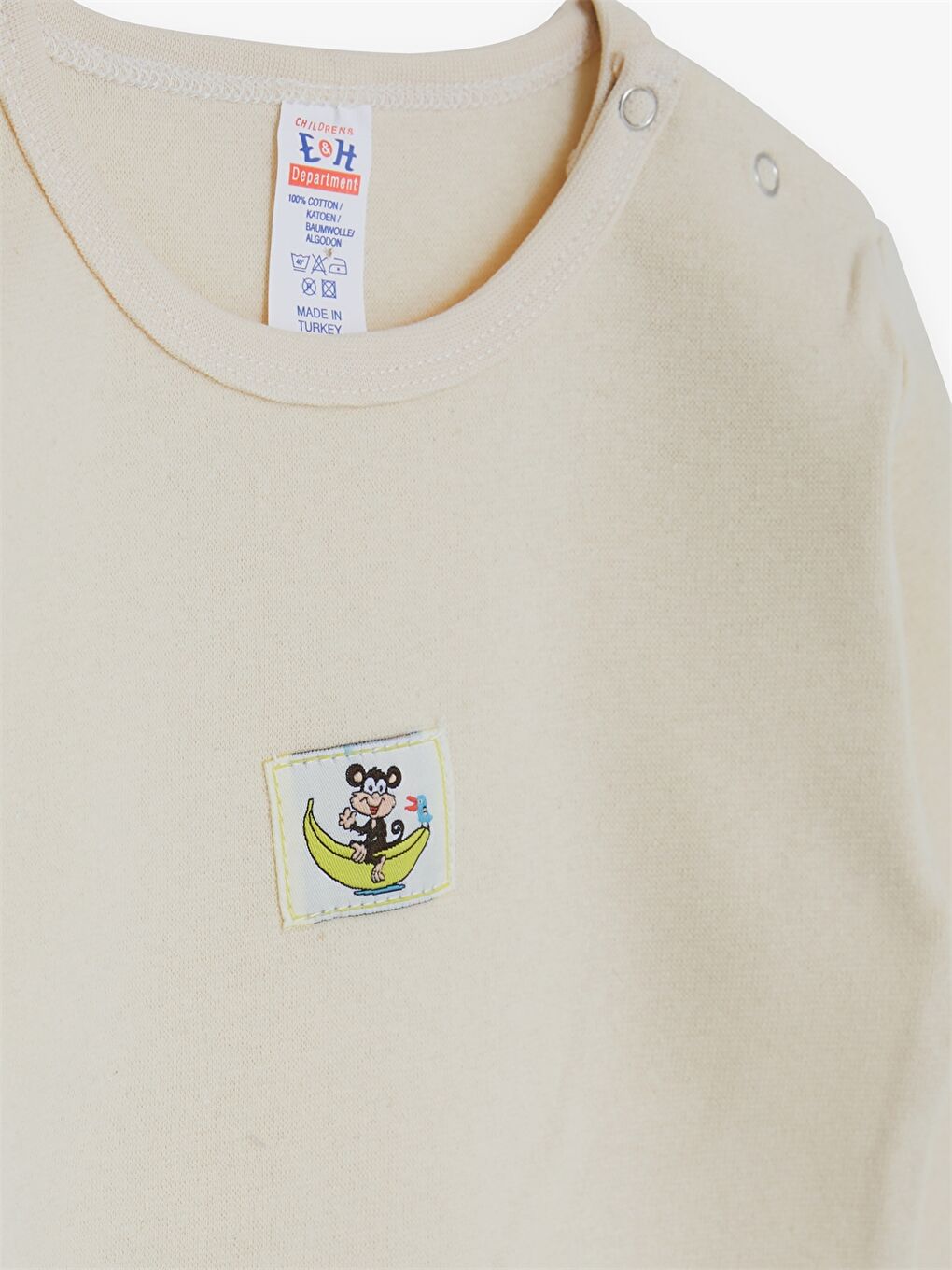 Ekru Bisiklet Yaka Uzun Kollu Baskılı Erkek Bebek Çıtçıtlı Body-2