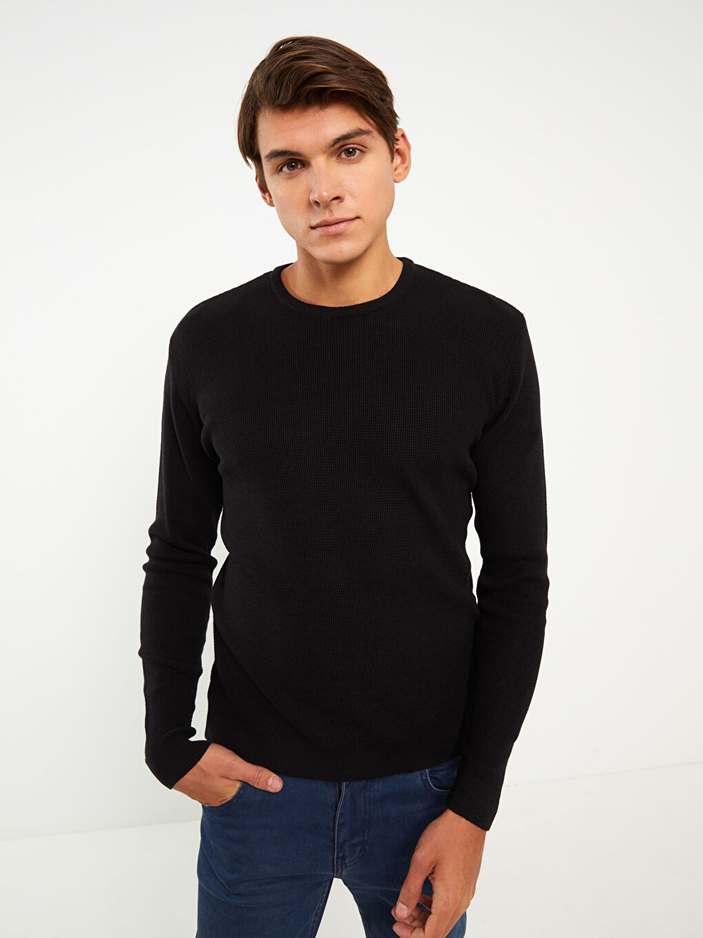 Siyah Bisiklet Yaka Erkek Triko Kazak