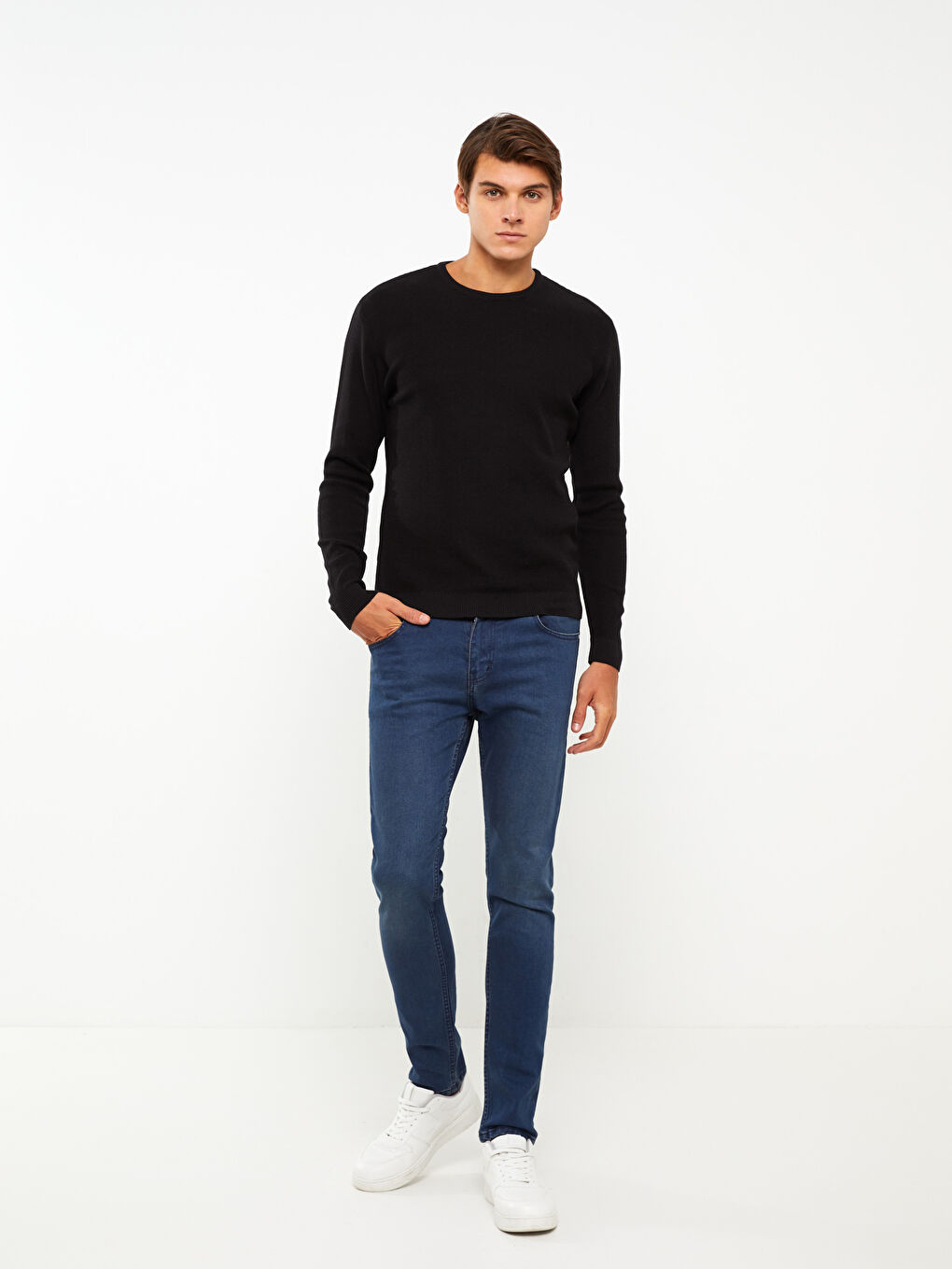 Siyah Bisiklet Yaka Erkek Triko Kazak-1