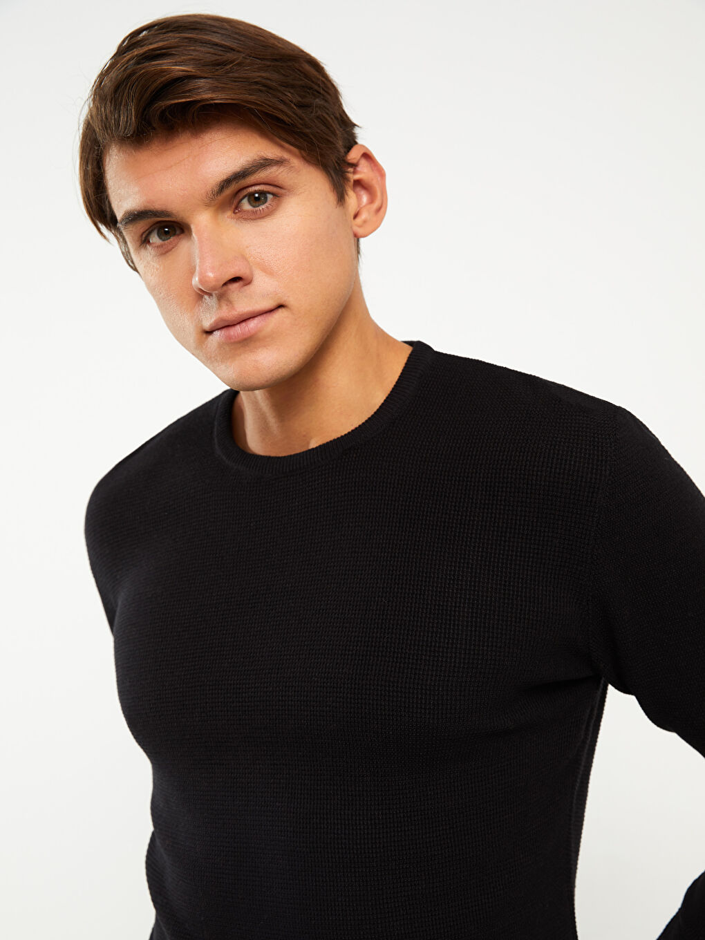 Siyah Bisiklet Yaka Erkek Triko Kazak-2