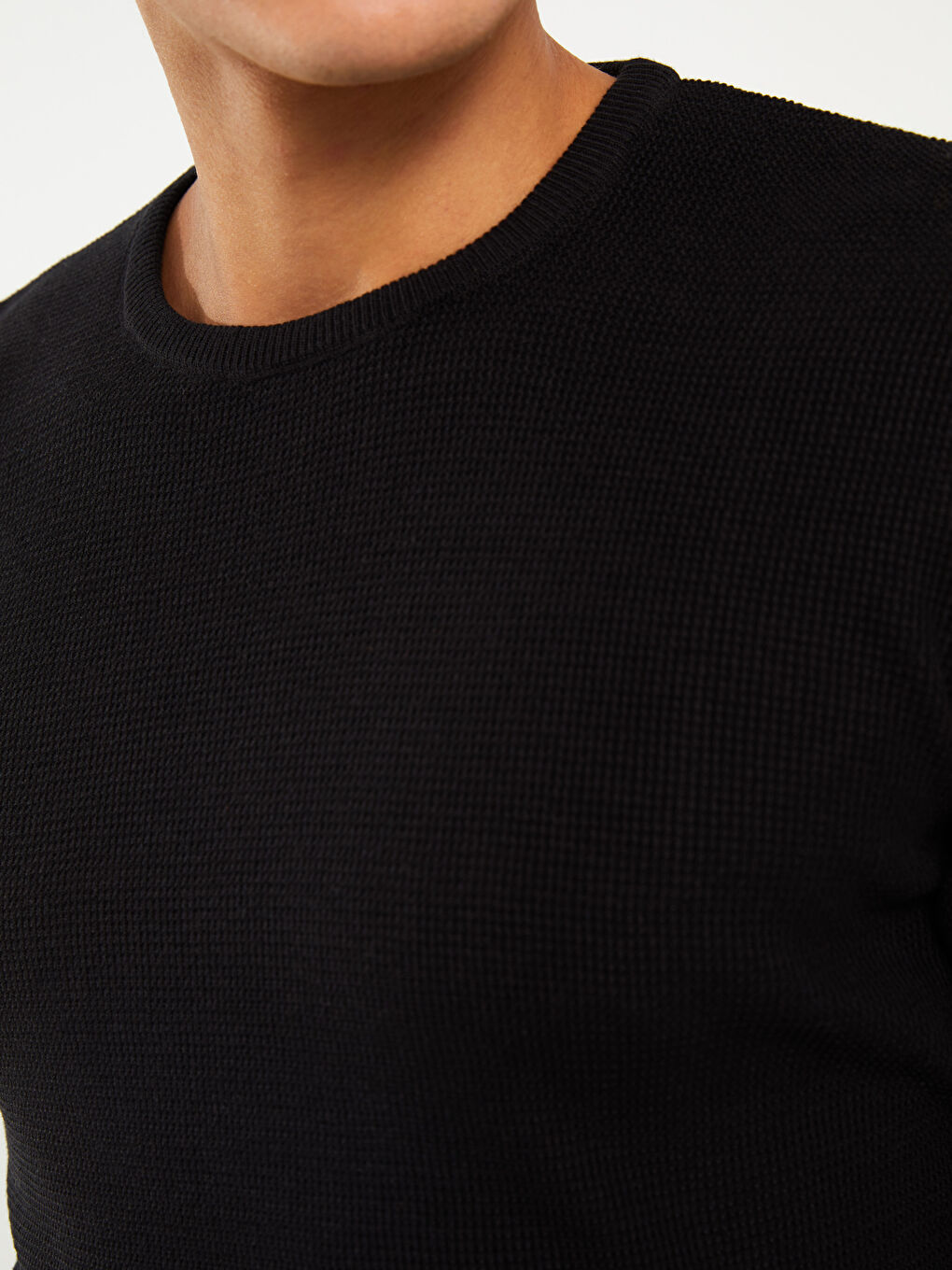 Siyah Bisiklet Yaka Erkek Triko Kazak-3