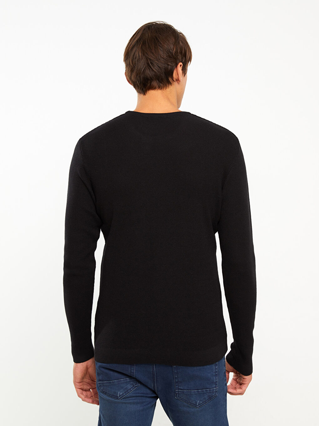 Siyah Bisiklet Yaka Erkek Triko Kazak-4