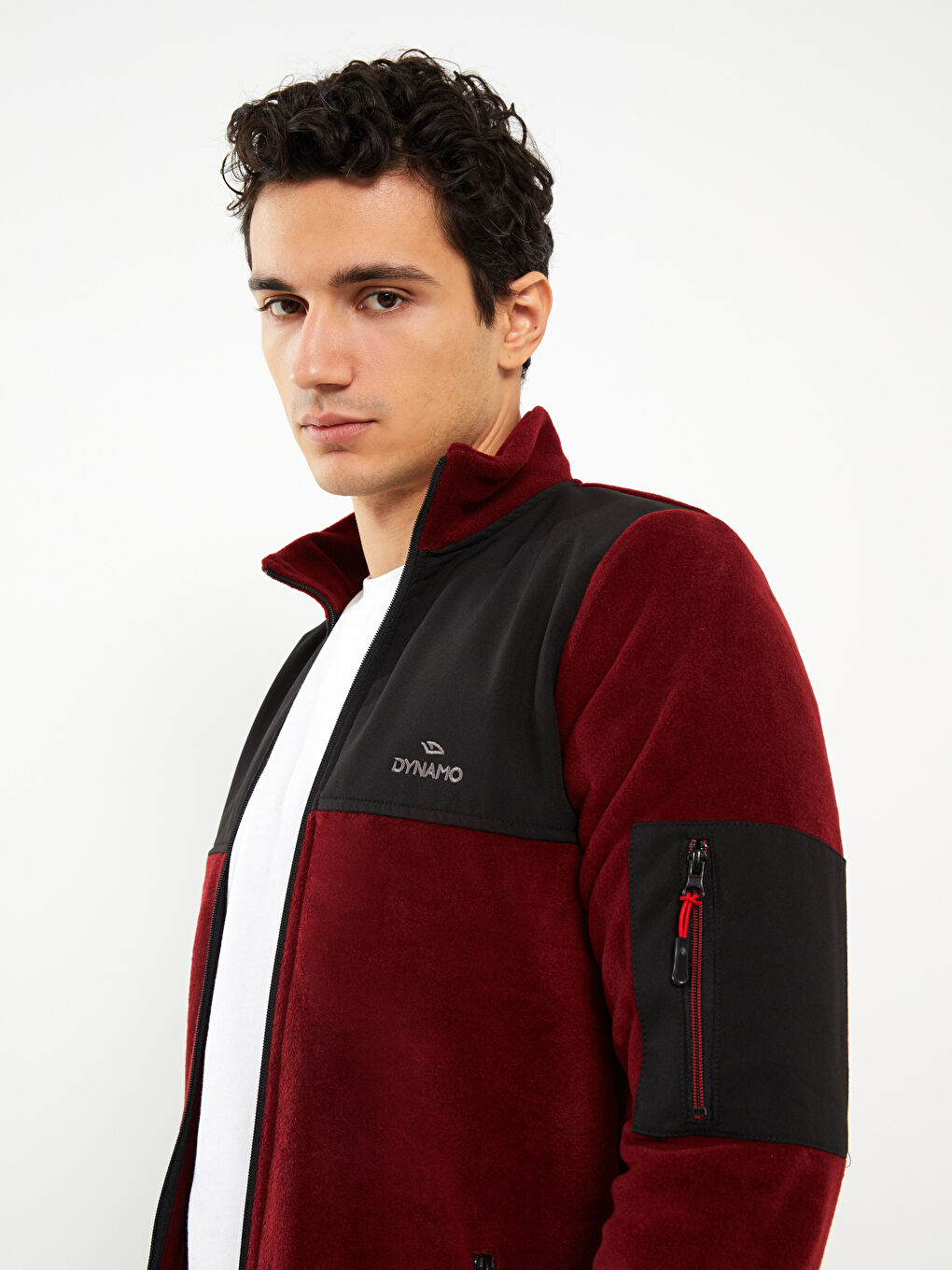 Bordo Standart Kalıp Dik Yaka Polar Erkek Spor Hırka