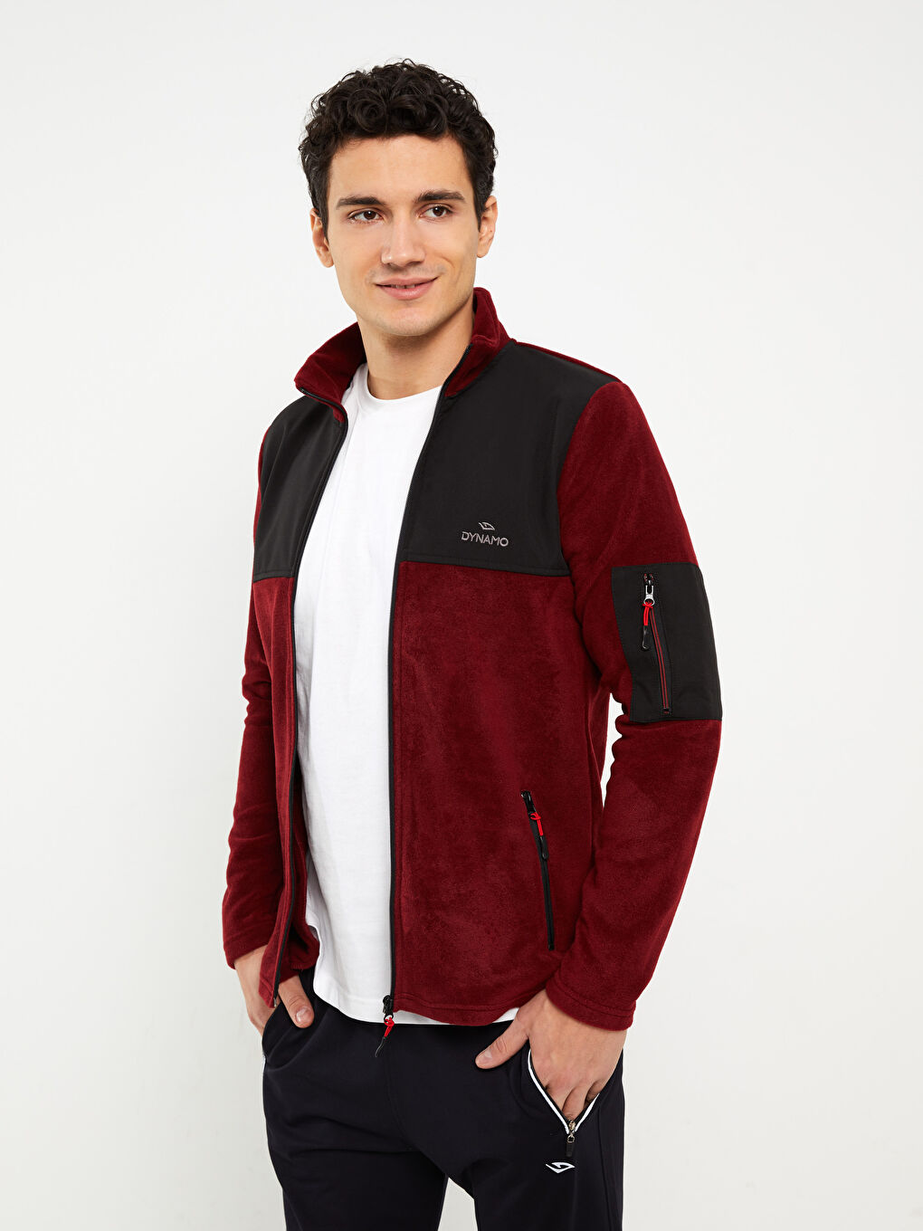 Bordo Standart Kalıp Dik Yaka Polar Erkek Spor Hırka-1