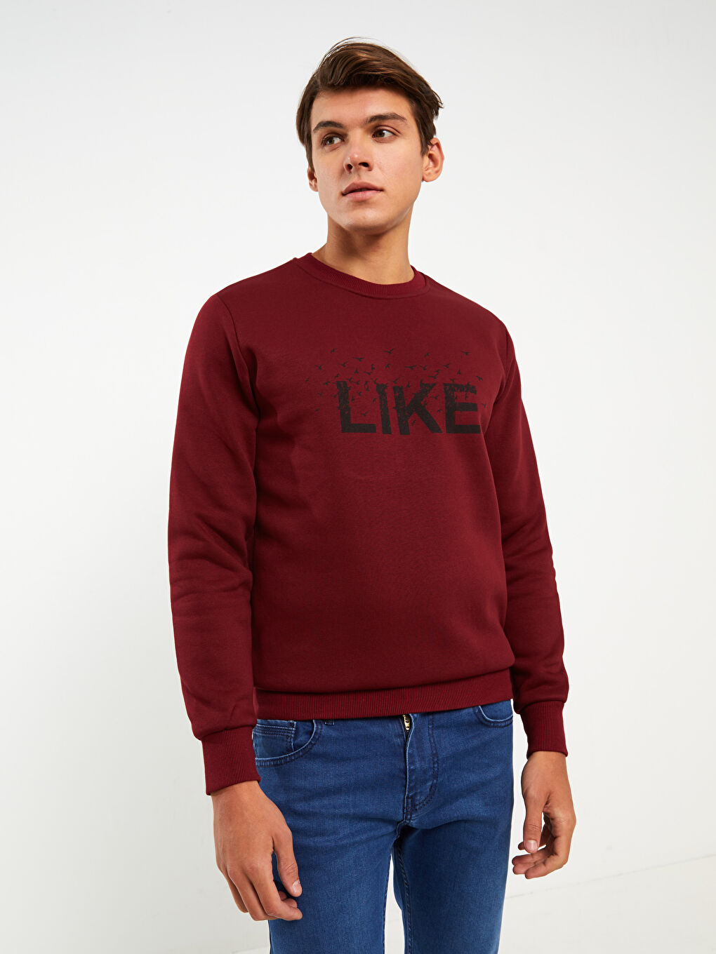 DYNAMO Bordo Bisiklet Yaka Uzun Kollu Baskılı Erkek Sweatshirt