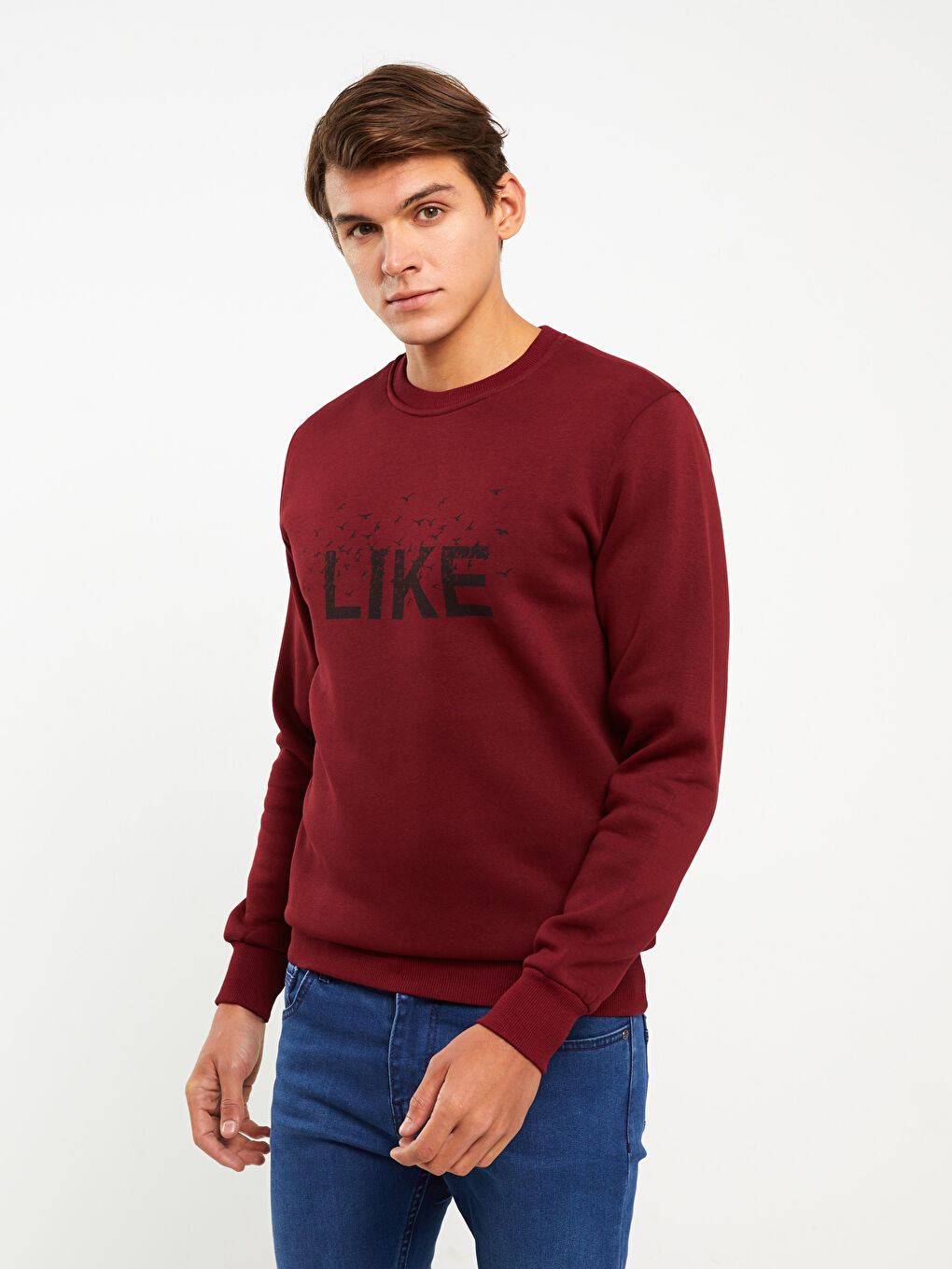 DYNAMO Bordo Bisiklet Yaka Uzun Kollu Baskılı Erkek Sweatshirt - 1