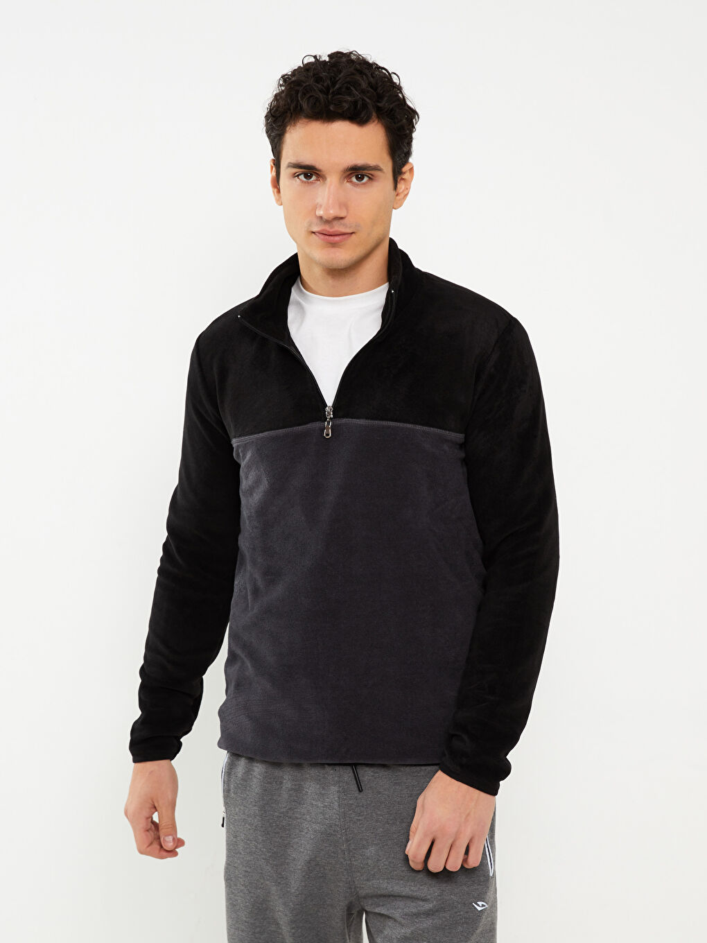 Lacivert Dik Yaka Uzun Kollu Polar Erkek Sweatshirt