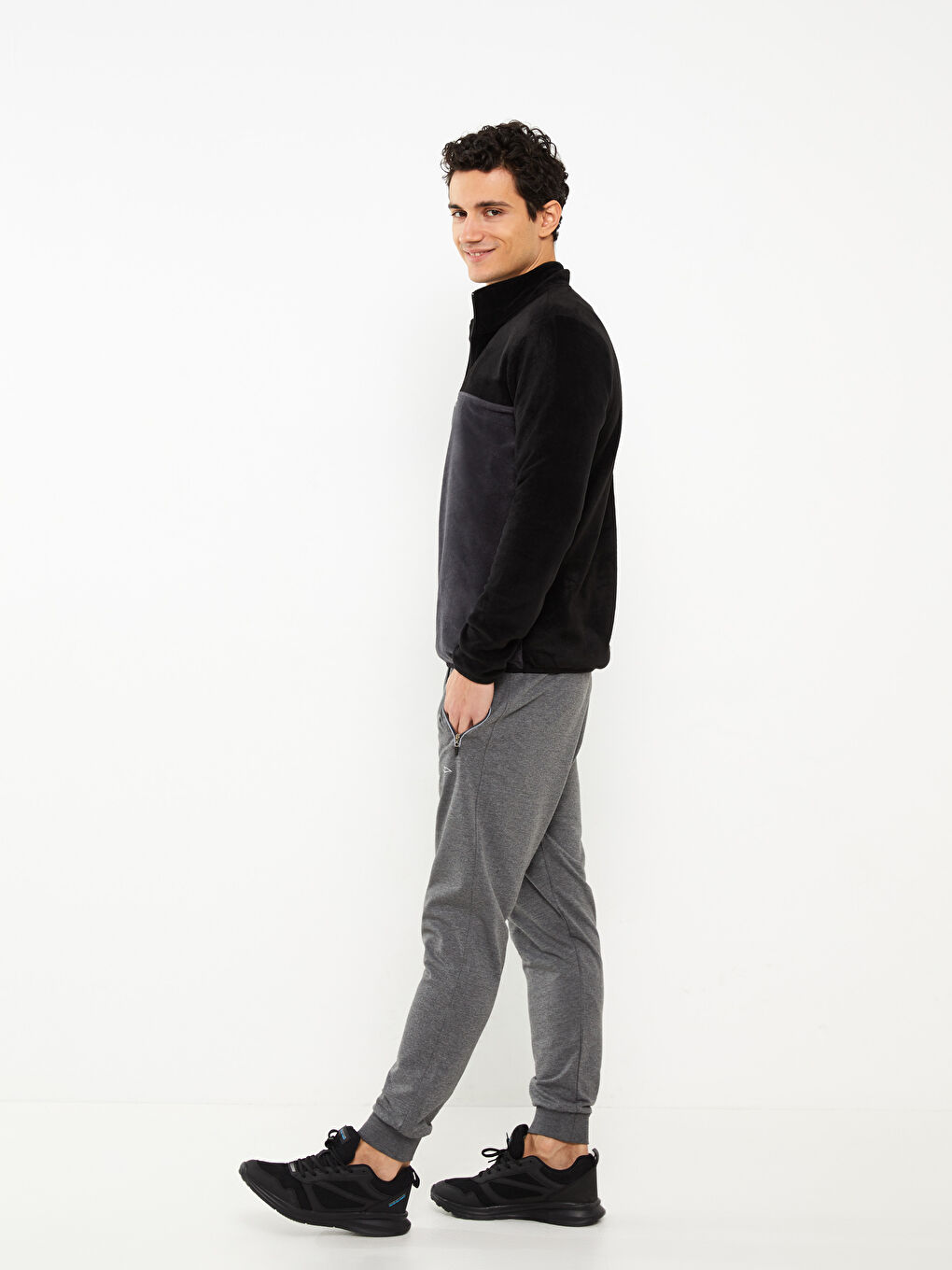 Lacivert Dik Yaka Uzun Kollu Polar Erkek Sweatshirt-1