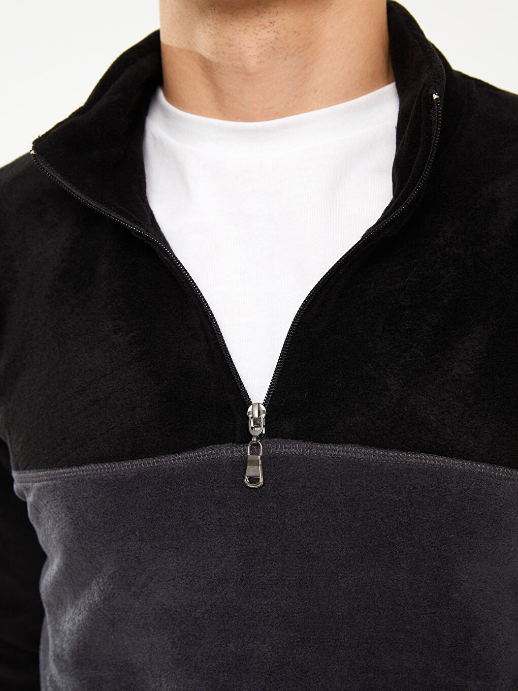 Lacivert Dik Yaka Uzun Kollu Polar Erkek Sweatshirt-3