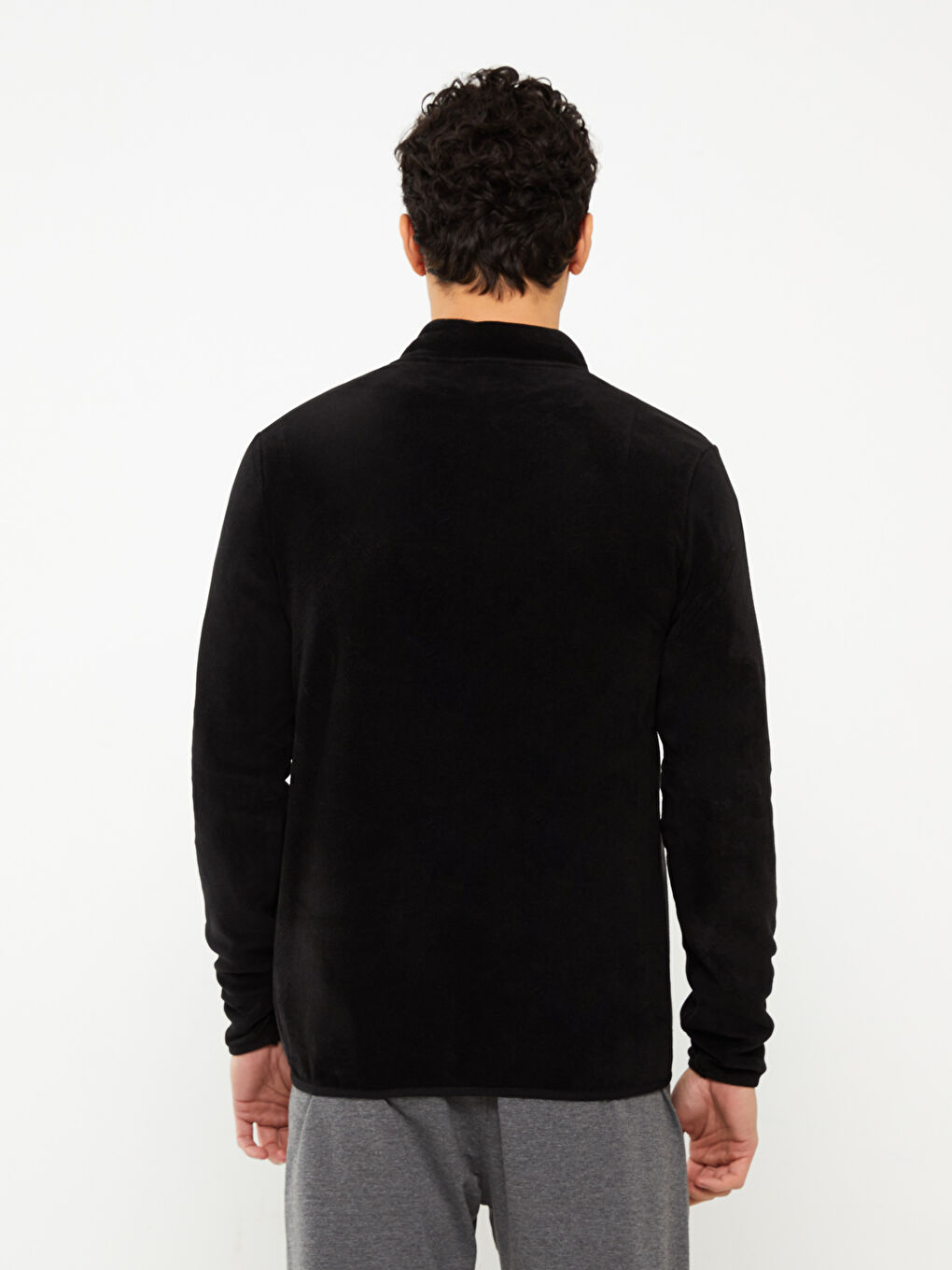 Lacivert Dik Yaka Uzun Kollu Polar Erkek Sweatshirt-4