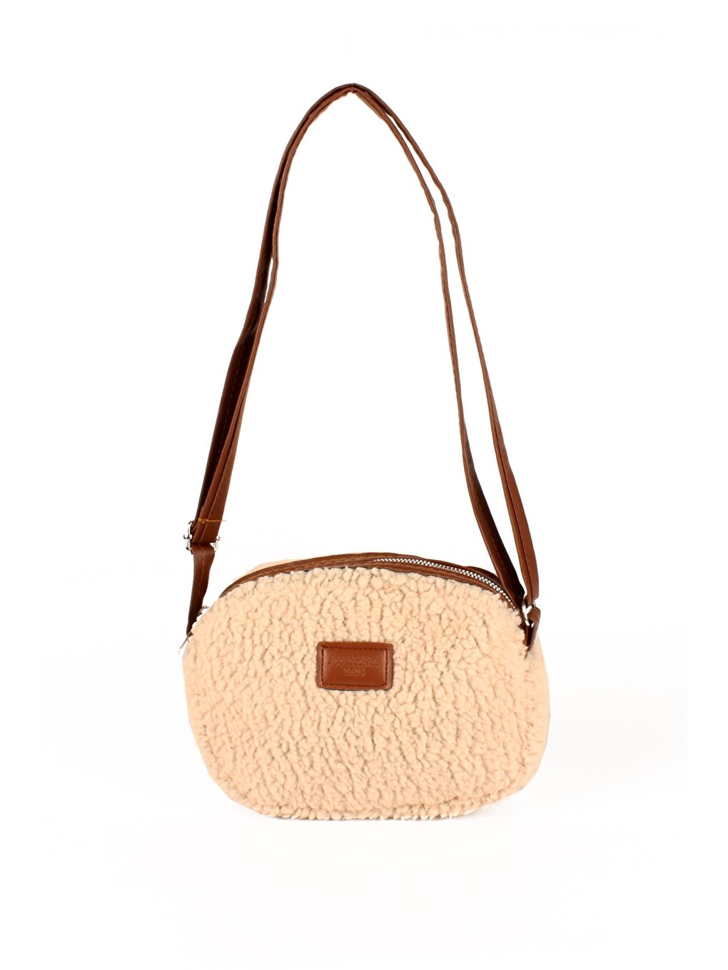 Ekru Pelüş Kadın Omuz Çantası-1