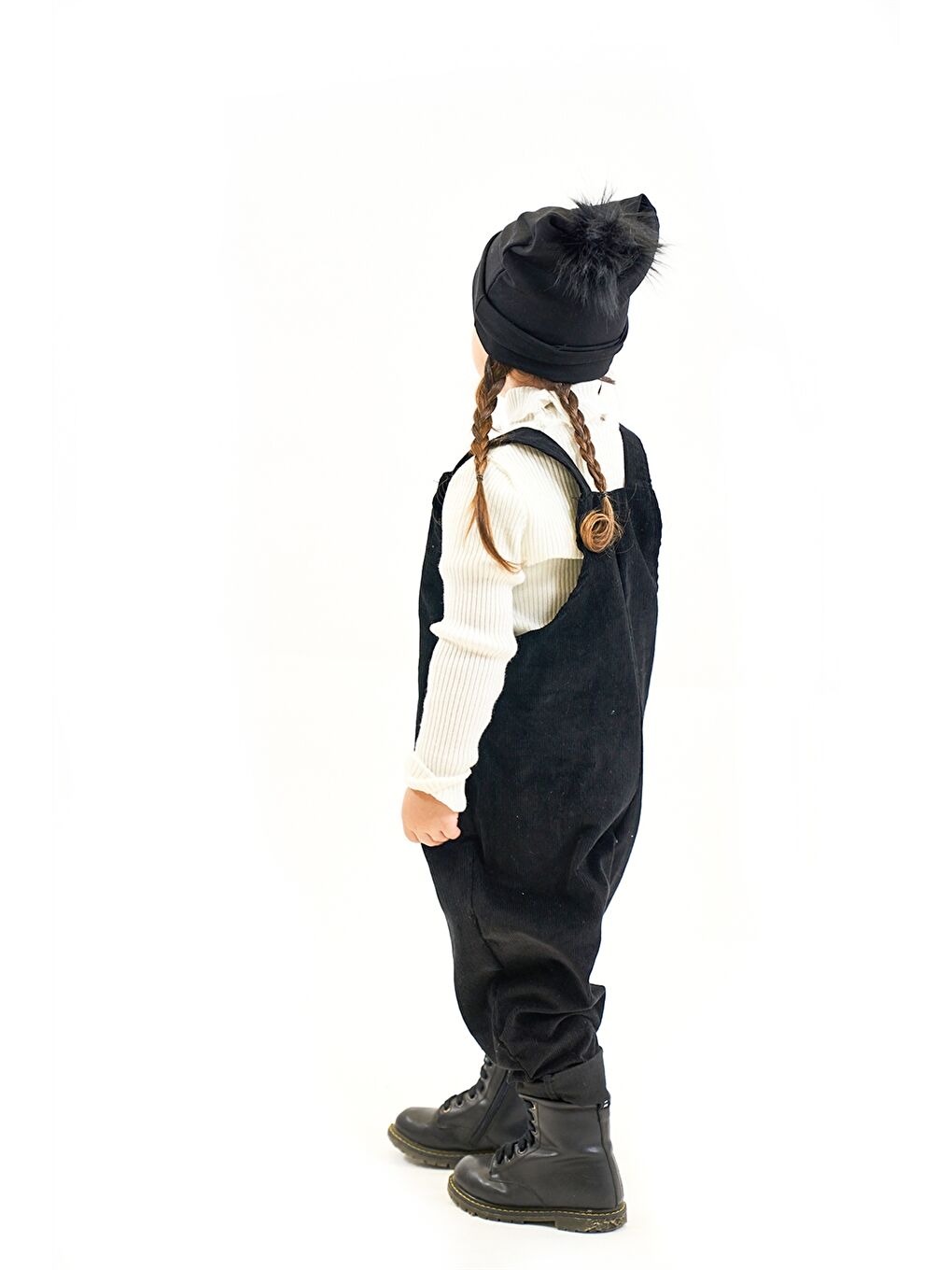 Siyah Kare Yaka Kadife Unisex Bebek Salopet-4