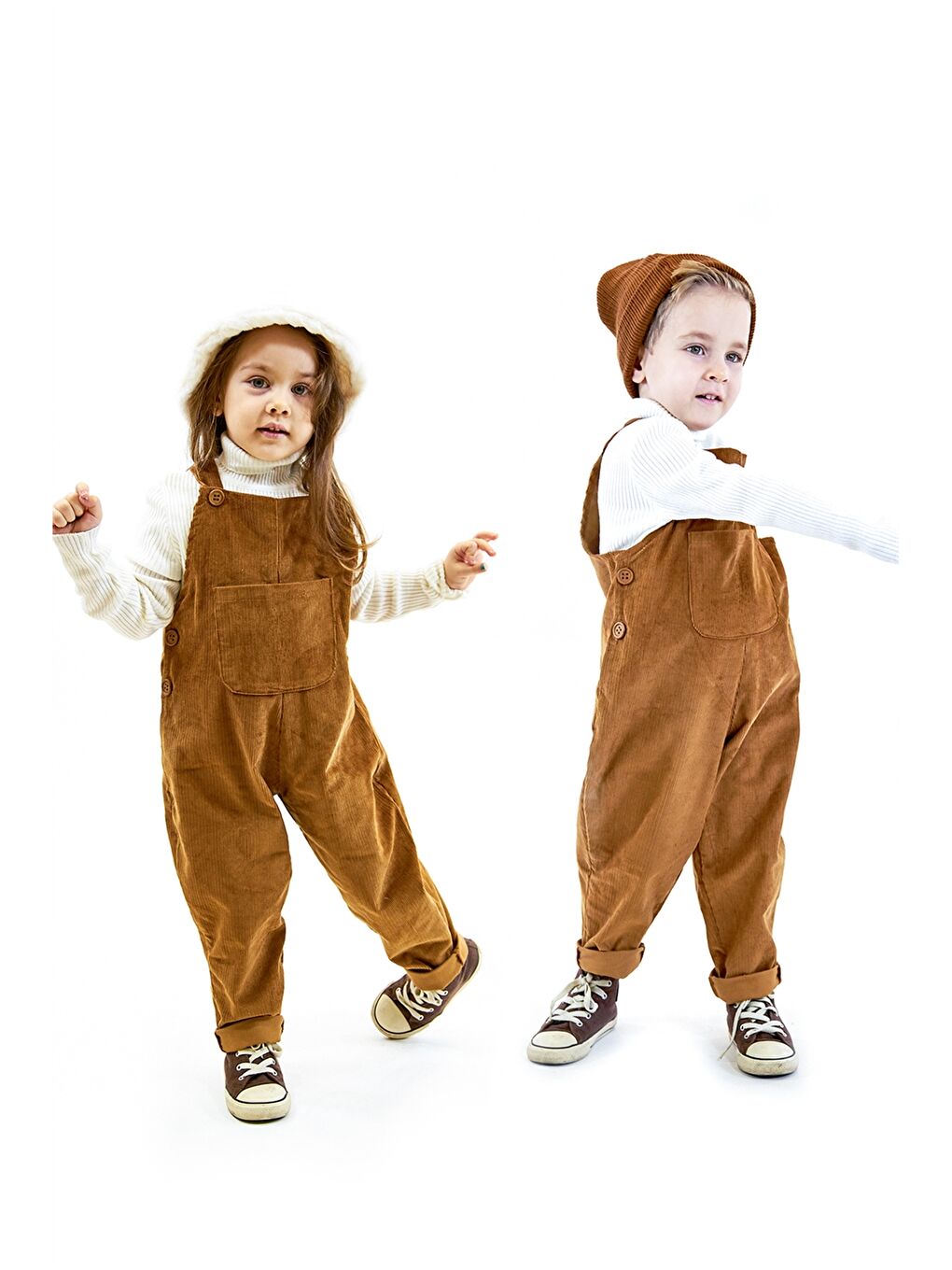 Catz Kids Kahverengi Kare Yaka Kadife Unisex Bebek Salopet