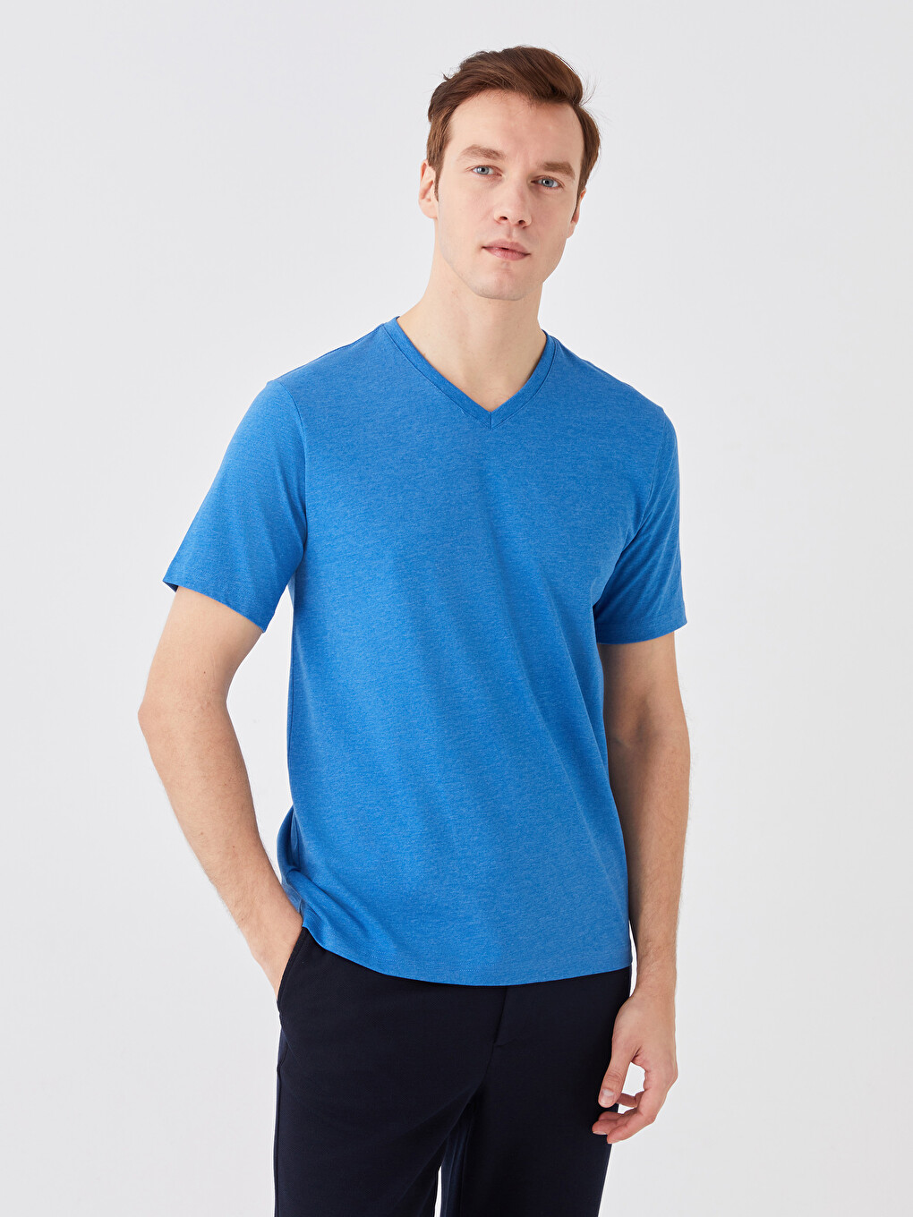 Тениска С V-образно Деколте И Къс Ръкав За Мъже-1