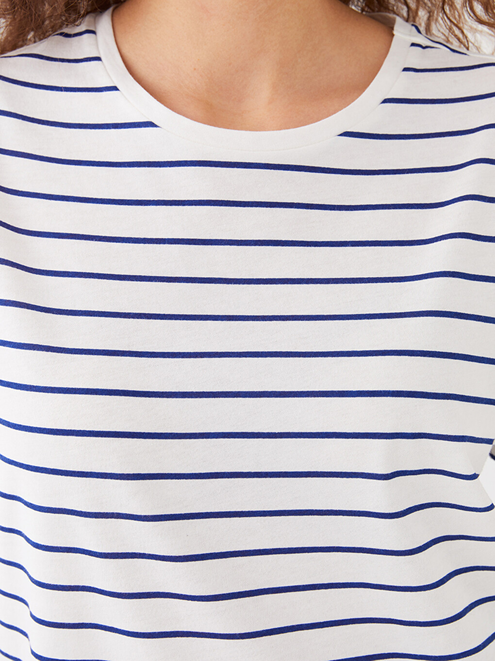 Crew Neck Striped Short Sleeve Cotton Women's T-shirt-4