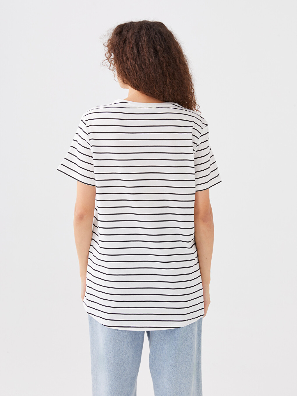 Crew Neck Striped Short Sleeve Cotton Women's T-shirt-4